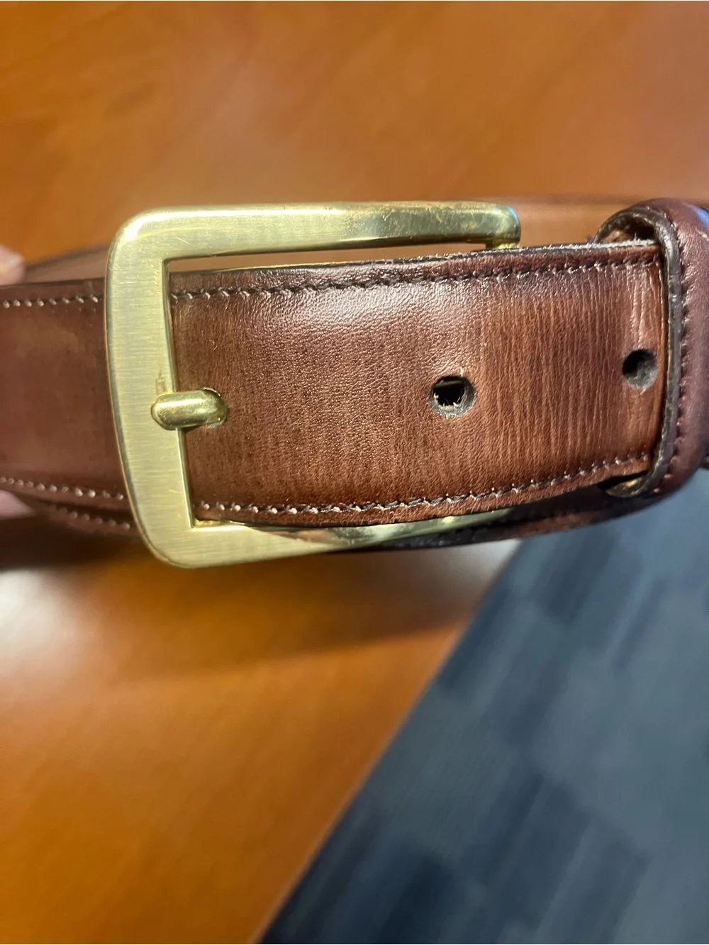 Allen Edmonds 38 burnished calf Cognac Leather Belt Brass Buckle handmade in USA